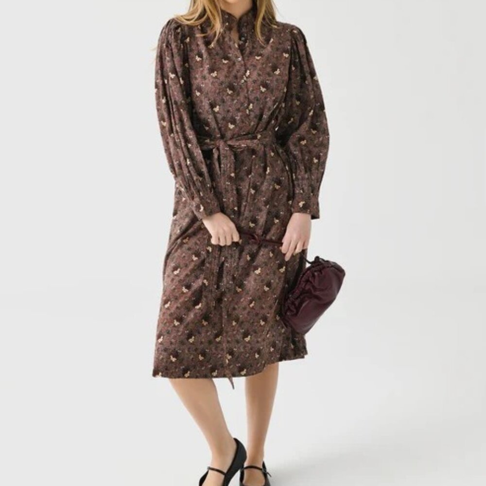 NWOT Antik Batik Brown Floral Midi Dress- Size 38/ Small